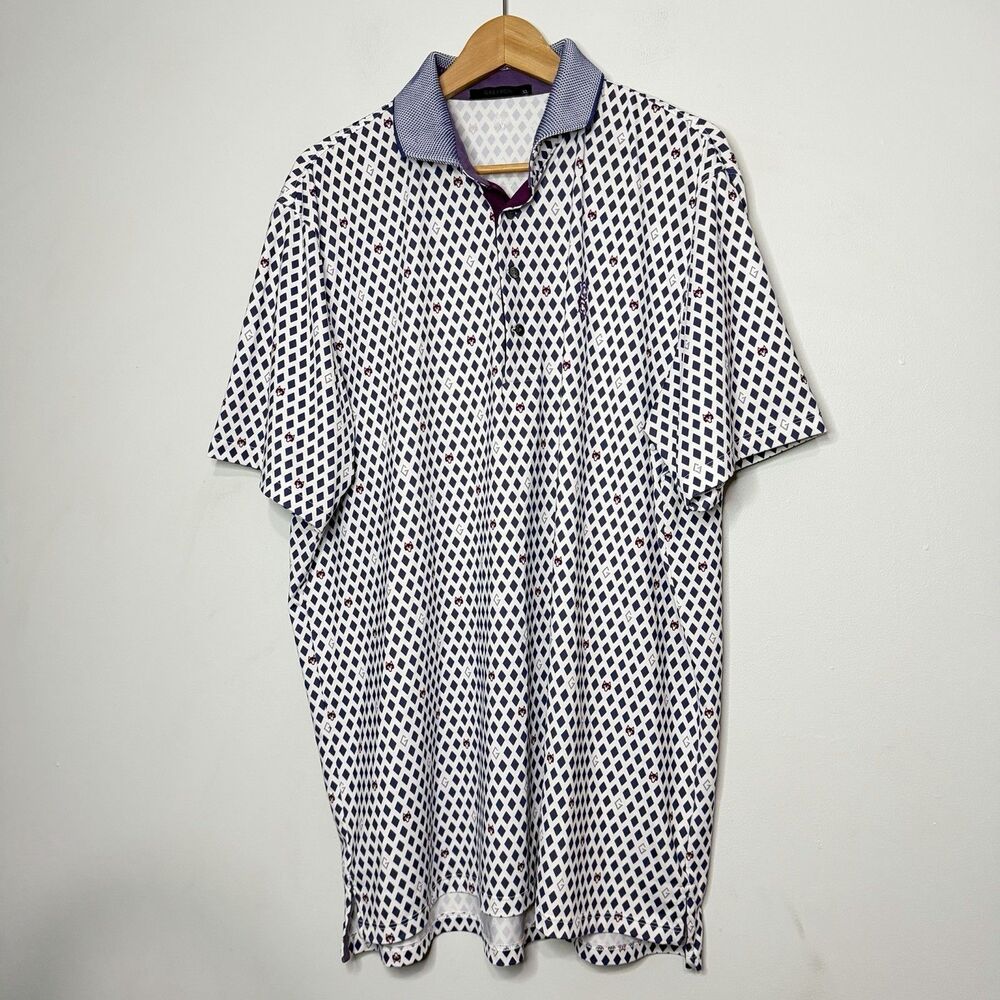 Greyson Vaquero Purple Wolf Print Performance Golf Polo XL